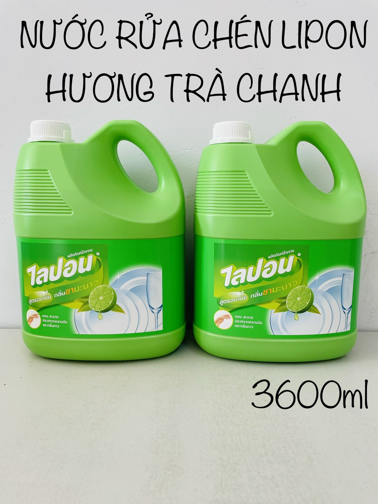 Nước rửa chén bát, ly tách Lipon hương trà chanh 3600ml - Hàng Thái Lan