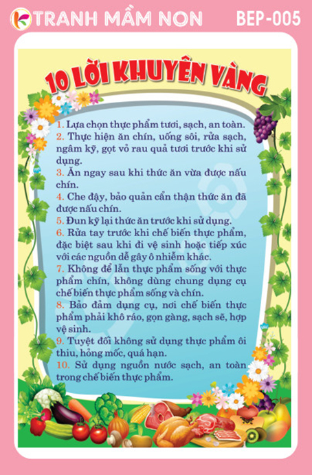 Decal mầm non - 10 lời khuyên vàng - bep 005