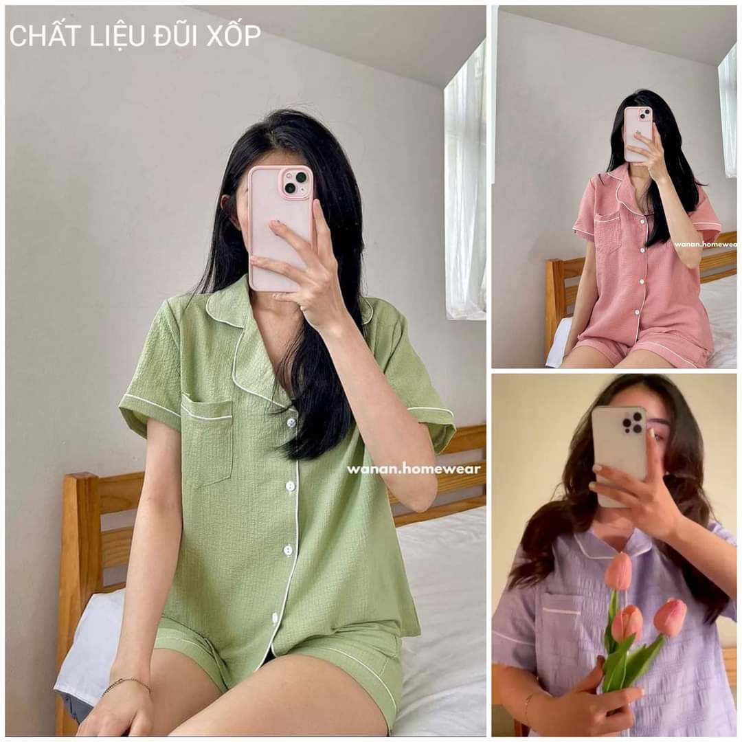 Bộ đồ ngủ pijama nữ tiểu thư mặc nhà tay cộc đũi xốp cao cấp có size,đồ bộ nữ mặc nhà giá rẻ