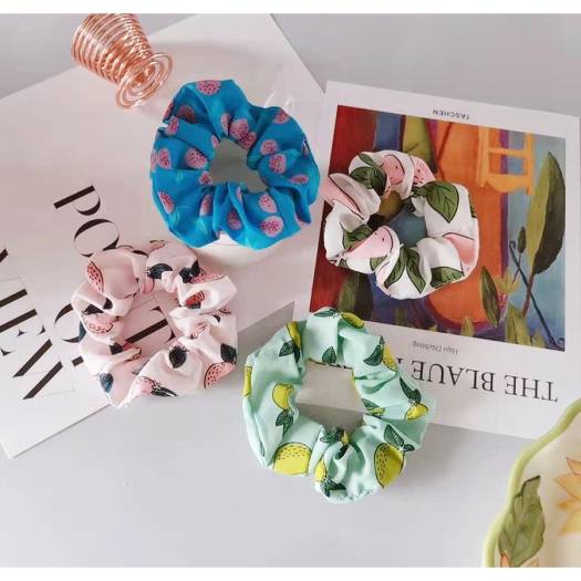 Dây cột tóc vải scrunchies quả bơ, đồ buộc tóc crunchies avocado phụ kiện tóc