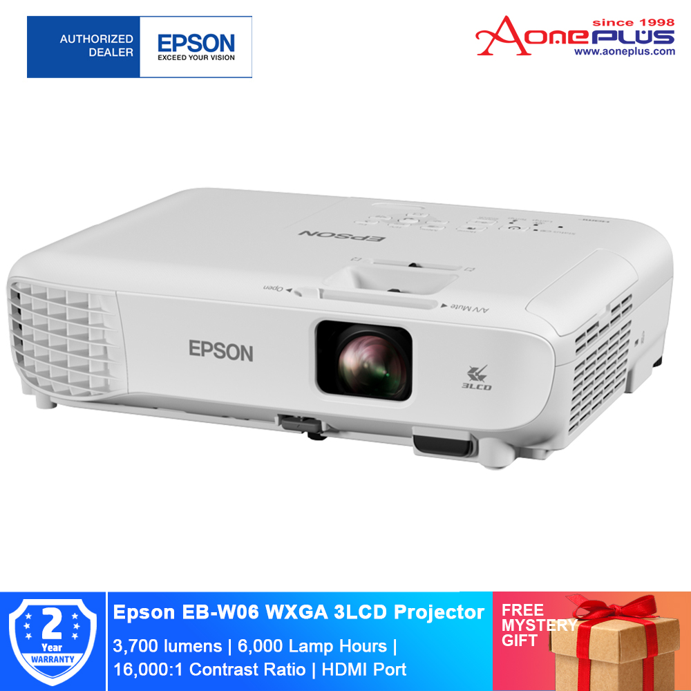 Epson EB-W06 WXGA 3LCD Projector | 3700 Lumens | 2W Mono Speaker| USB | HDMI + Free Mystery Gifts