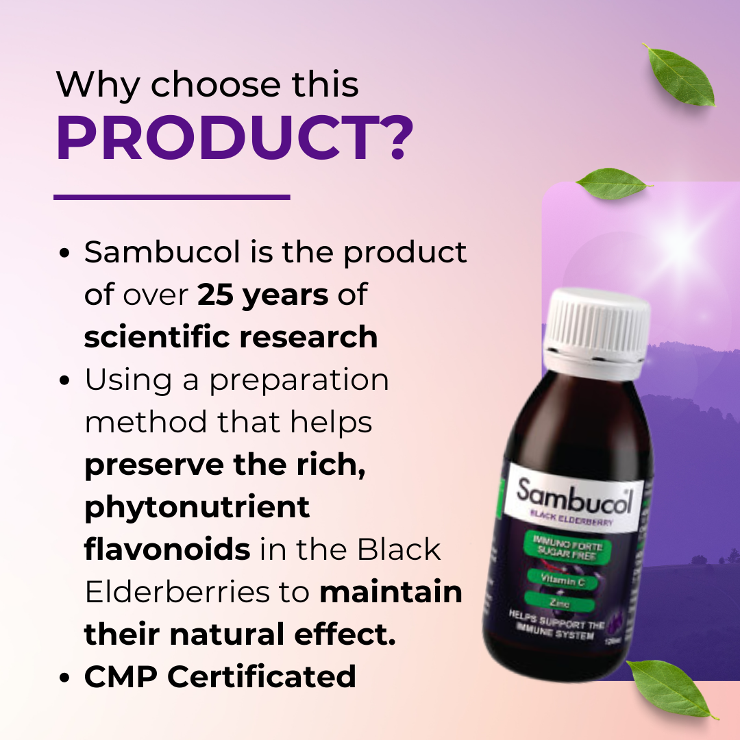 Why choose Sambucol Immuno Forte, PLUS Vitamin C + Zinc, Support Immunity, No Added Sugar, 120ml
