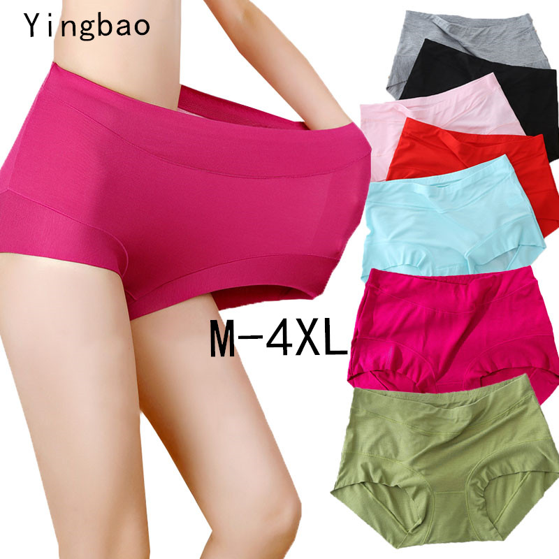 Yingbao M L XL XXL 3XL Soft Cotton Women Mid Waist Brief Panties