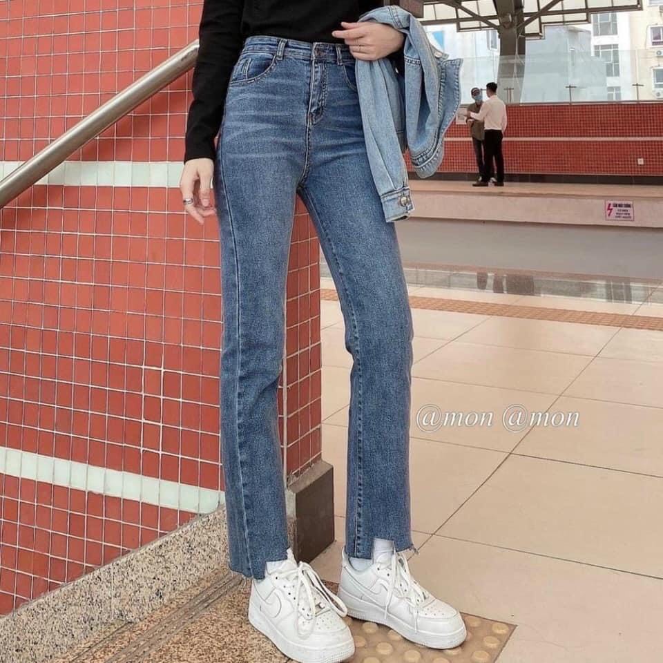 Quần bò ống rộng nữ cạp cao CHERRY quần jeans ống rộng lưng cao, vải bò dày đẹp , không giãn, ôm dáng