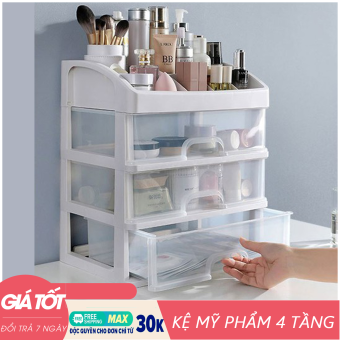 Kệ đựng mỹ phẩm - Tủ đựng mỹ phẩm - Kệ đựng mỹ phẩm 4 tầng trong suốt -  Kệ Đựng Mỹ Phẩm Đồ Trang Điểm Trang Sức 4 Tầng 3 Ngăn Kéo Tiện Dụng