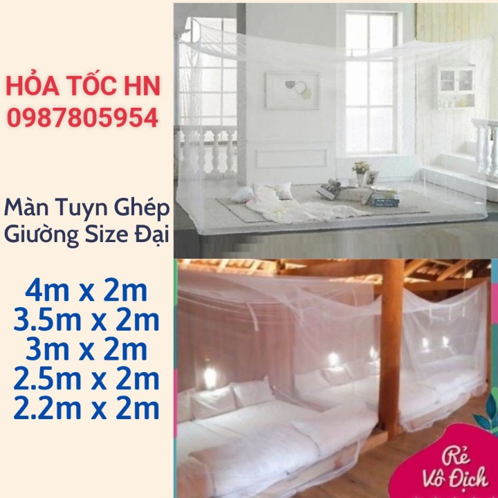 Mùng tuyn màn tuyn ghép giường có cửa & không cửa size đại 10/10 kích thước 4mx2m, 3.5mx2m, 3mx2m, 2.5mx2m, 2.2mx2m, mùng tuyn màn tuyn chống muỗi cỡ lớn