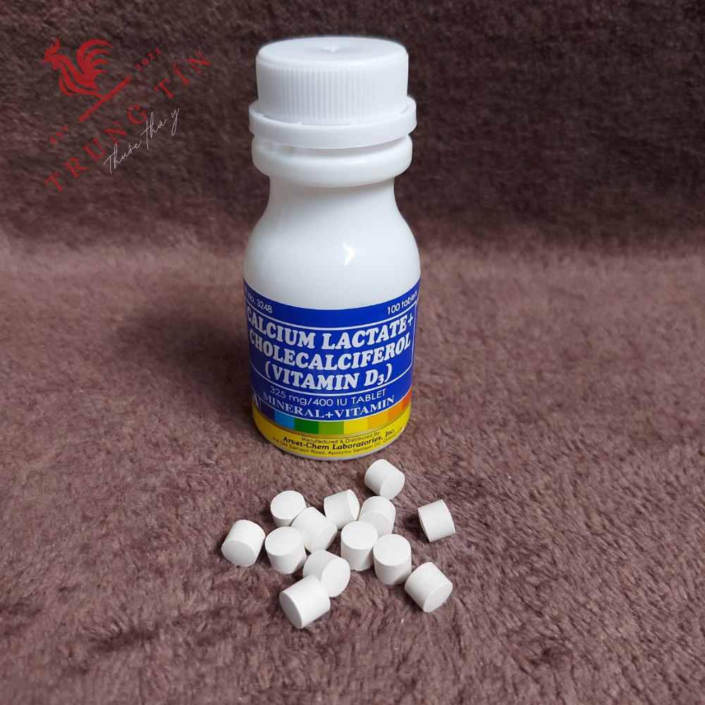 Lọ 100 viên Calcium Lactate + Cholecalciferol thuốc gà đá