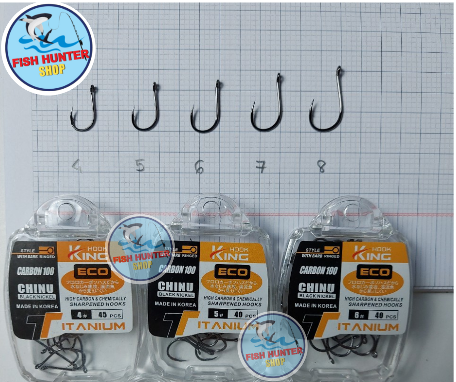 Lưỡi câu cá KingHook Eco Chinu (Đen -  xỏ lỗ) dạng hộp