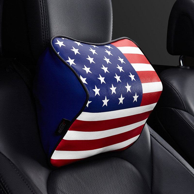 Bộ 2 gối tựa đầu xe hơi họa tiết hình lá cờ anh, cờ mỹ chất liệu da bọc  cao su non hoạt tính cao cấp