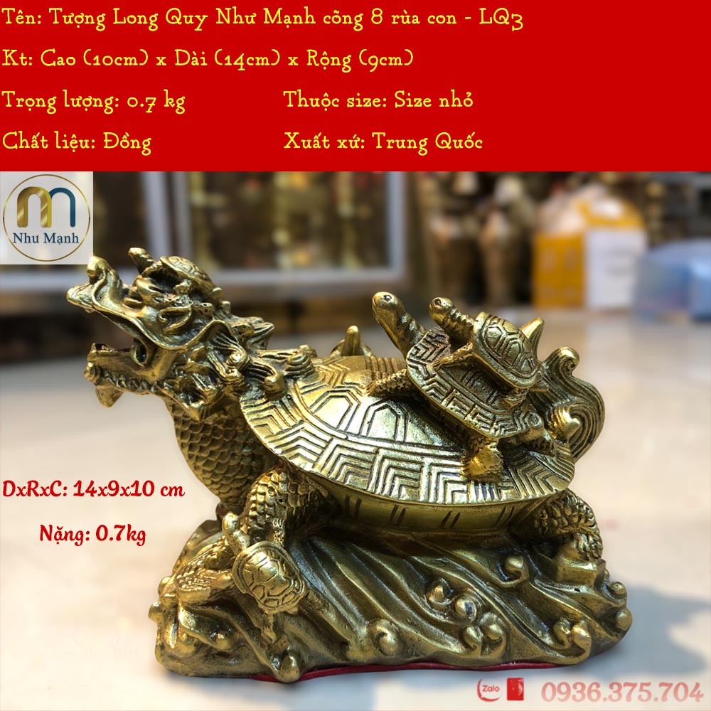 Long quy cõng con Như Mạnh phong thủy bằng đồng cao 10cm LQ3