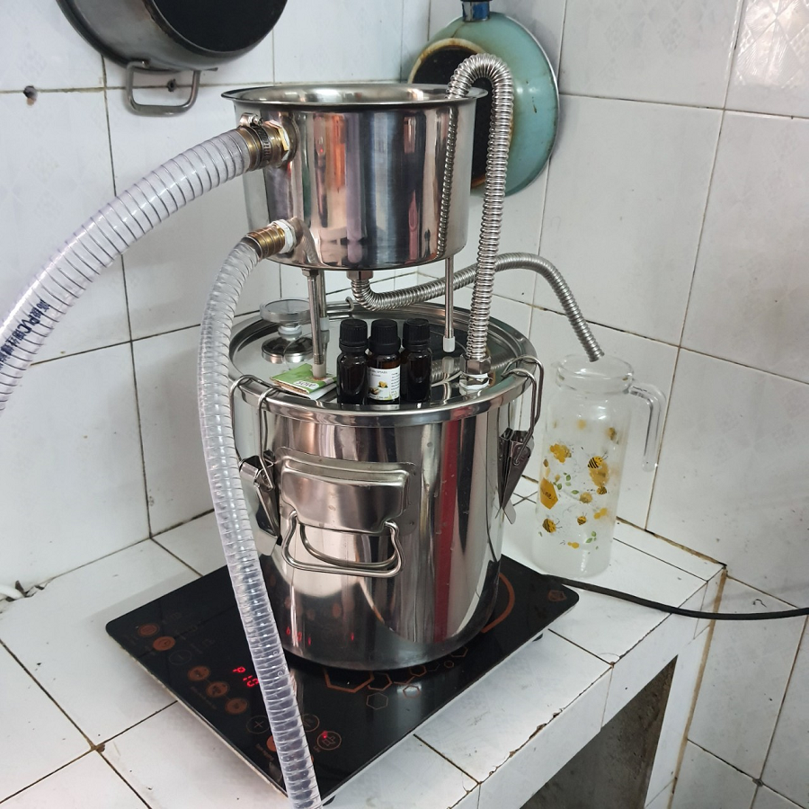 Nồi chưng cất inox đáy nguyên khối đa năng, chưng cất tinh dầu, nước hoa hồng, ... 22 lít