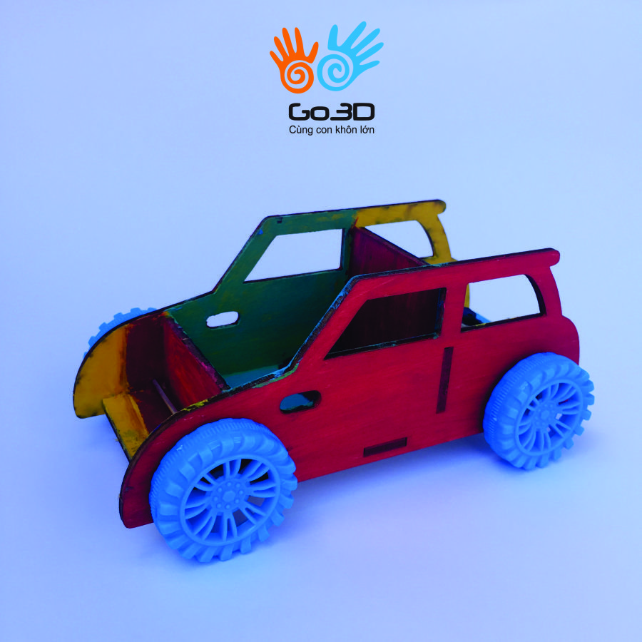 Đồ chơi STEM lắp ghép bằng Gỗ - Xe taxi chở khách bằng gỗ