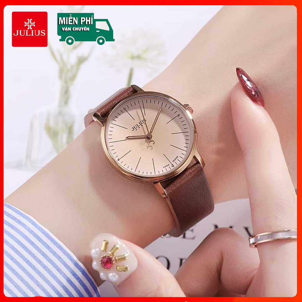 Đồng hồ nữ Julius Hàn Quốc JA-814 dây da mặt tròn cổ điển