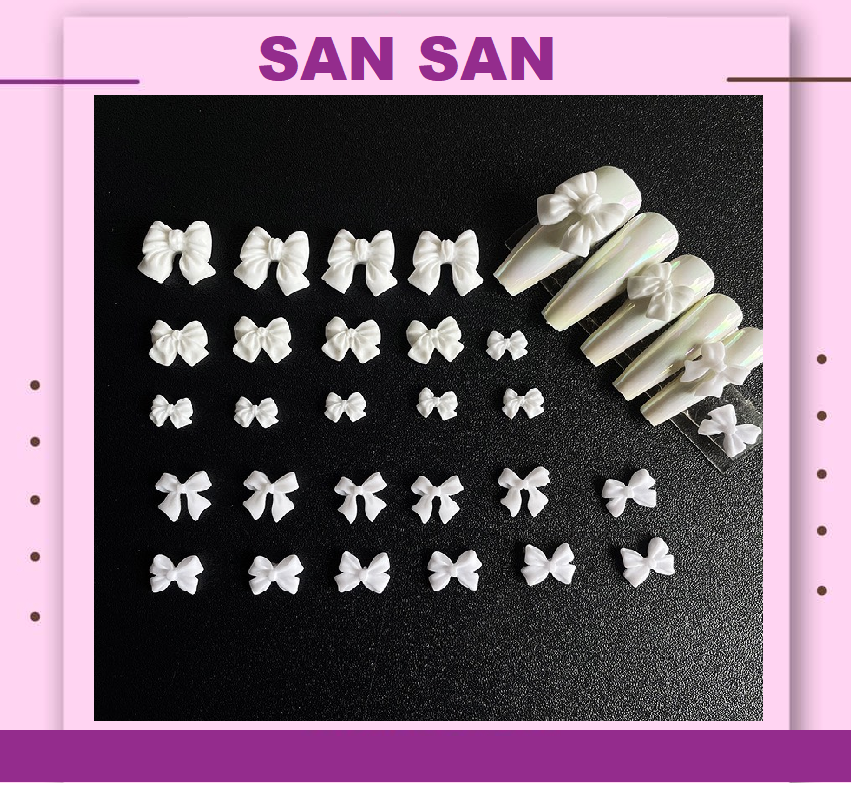 Charm nơ lì trắng hàn quốc đính móng