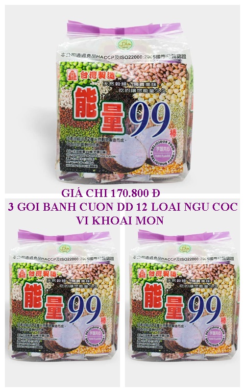 GIÁ CHỈ 183.000 Đ = 3 GÓI Bánh cuộn 12 loại ngũ cốc 99 Pei Tien DINH DƯỠNG vị KHOAI MÔN 180gr/gói =18 cuộn bánh/gói