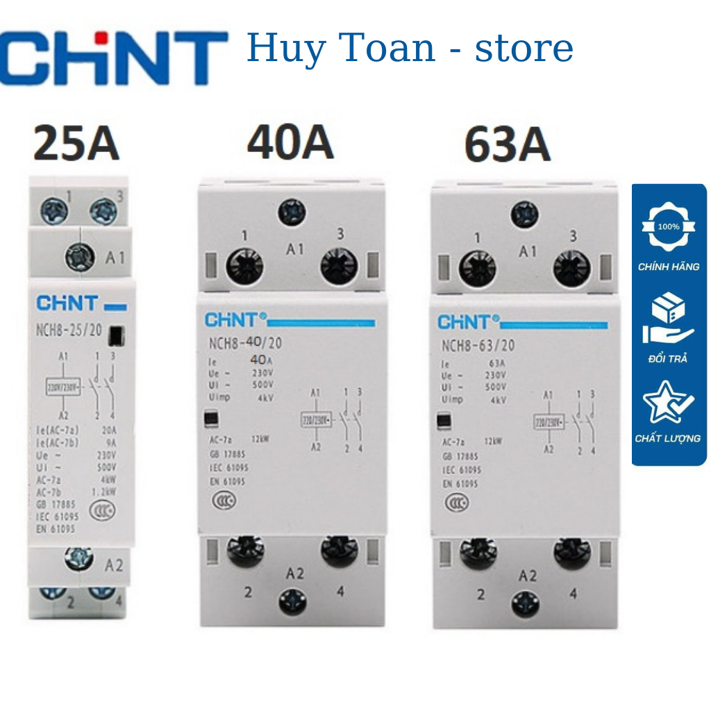 Khởi động từ 1 pha chint nch8-25/20 nch8-40/20 nch8-63/20 25a 40a 63a 220v-đóng tắt trung gian tăng công suất cho công