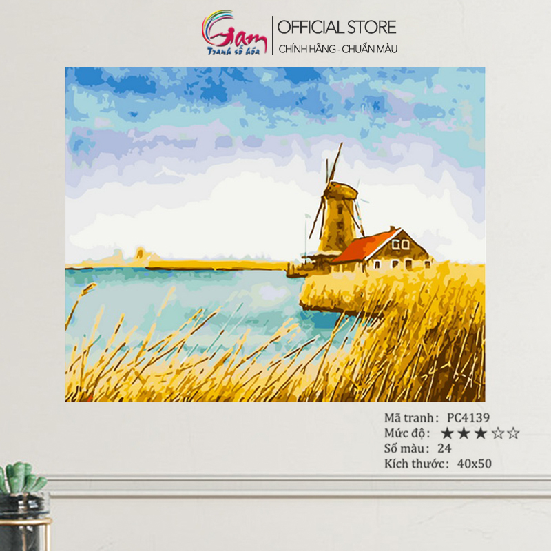 Tranh sơn dầu số hóa tự tô cho người lớn GAM Cối xay gió PC4139 khung 40x50cm đã căng khung