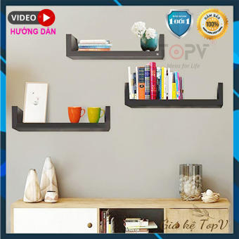 Kệ sách treo tường kiêm kệ decor chữ U TopV giá sách gỗ tủ để đựng đỡ kê vở cho bé nhỏ mini giá rẻ trắng