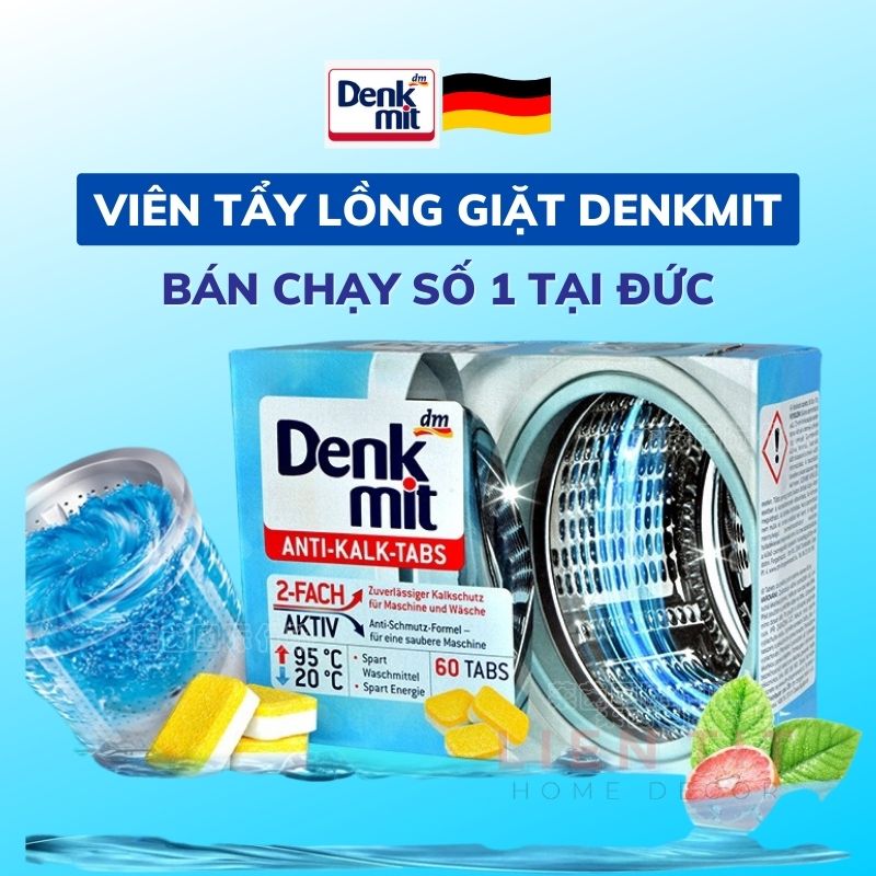 Viên tẩy lồng máy giặt Denkmit bột vệ sinh lồng giặt của Đức, khử mùi, loại bỏ cặn bẩn hiệu quả