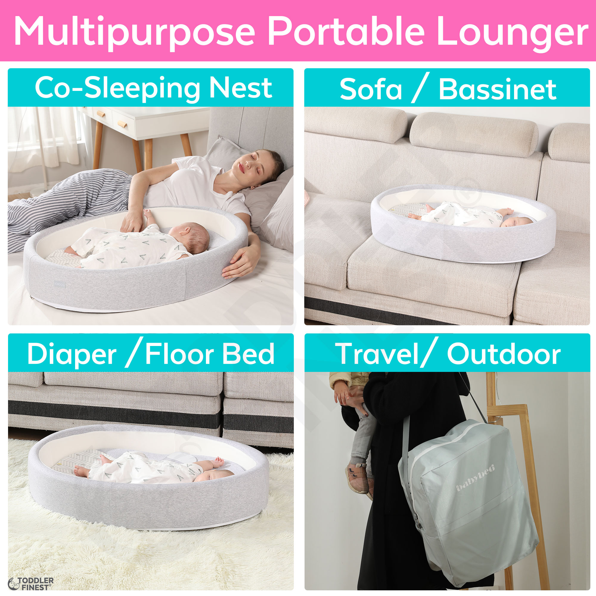 Baby Bassinet Bed 35x20" 0-2 Years Olds Portable Infant Lounger Crib Nest 