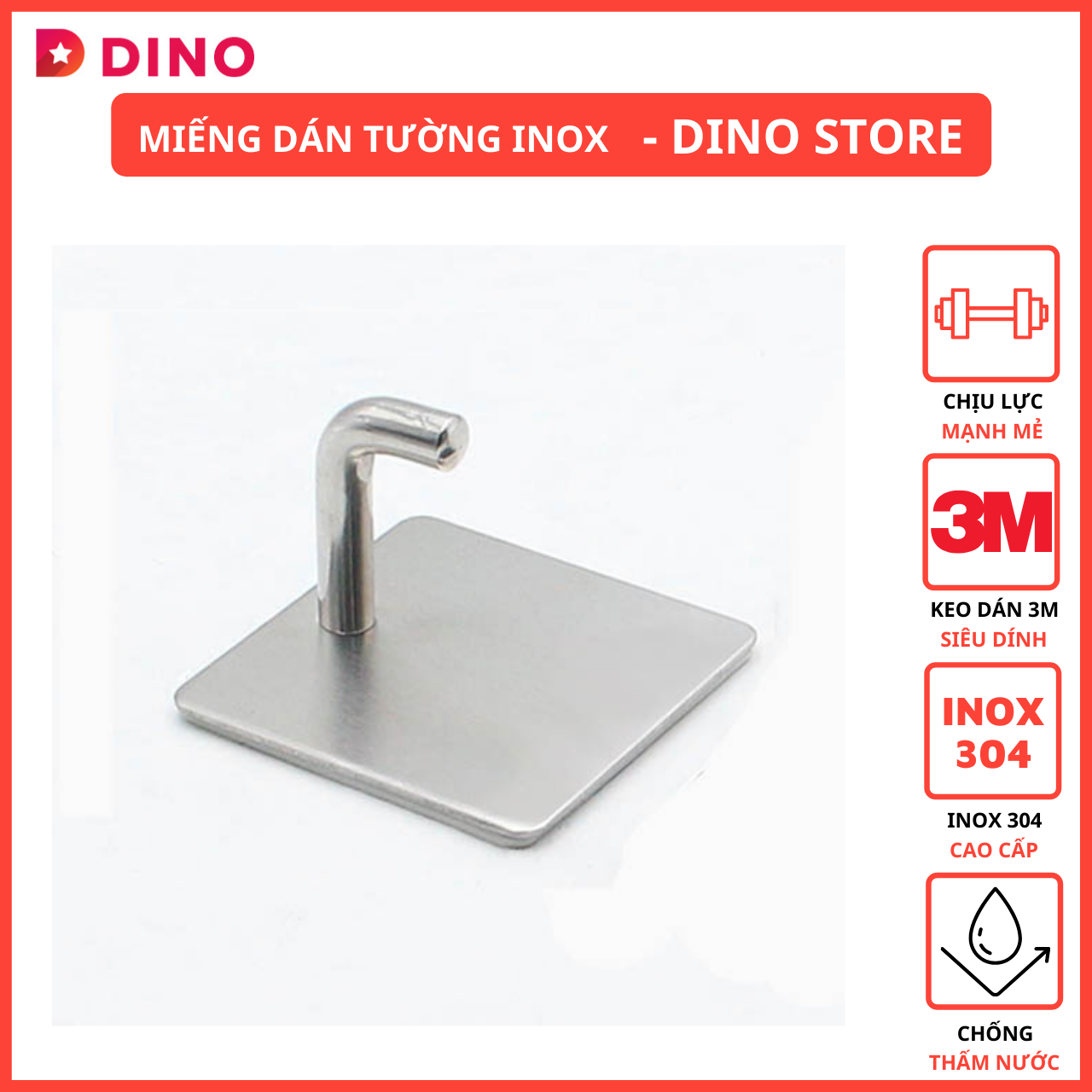 Móc dán tường Inox 304 cao cấp - Kèm keo dán 3M - Treo Khăn tắm, quần áo, đồ dùng nhà bếp, nhà tắm