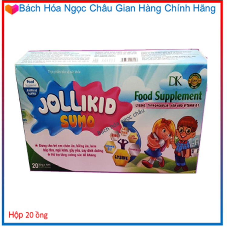 Siro Jollikid Sumo, Tăng Sức Đề kháng, Dùng cho trẻ chán Ăn, biếng Ăn kém hấp thu, Ngủ kém, Gầy yếu, suy dinh dưỡng, bổ Xung Kẽm nano, Vitamin B1 -  hộp 20 ống