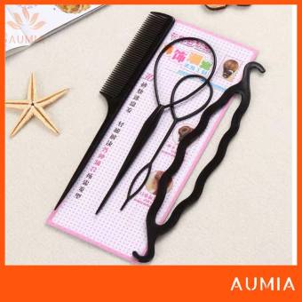 Bộ 4 dụng cụ làm tóc đa năng Bộ 4 dụng cụ làm búi tóc – 4 món lược búi tóc đa năng, cây uốn tóc cài tóc  Aumia CAITOC01