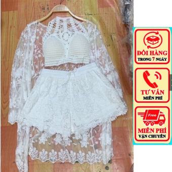 Set Bộ Bikini Đồ Bơi Đi Biển Nữ 3 Món Len Móc Kèm Áo Choàng br09