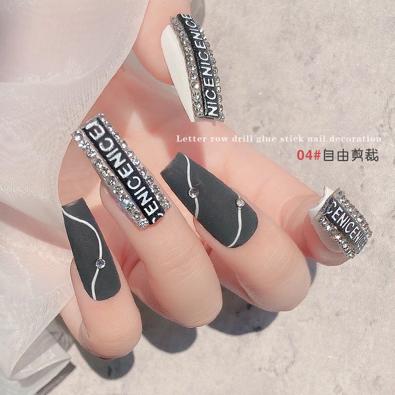 Set dây chữ viền đá gắn móng tay, đá dây trang trí móng