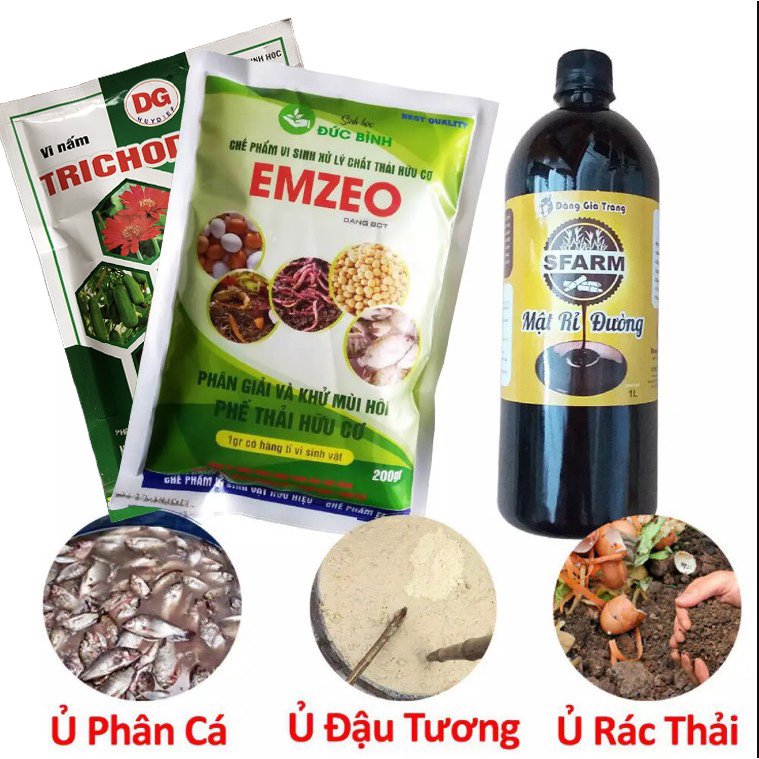 Combo ủ rác hữu cơ - ủ rác nhà bếp: mật rỉ đường - emzeo - trichoderma