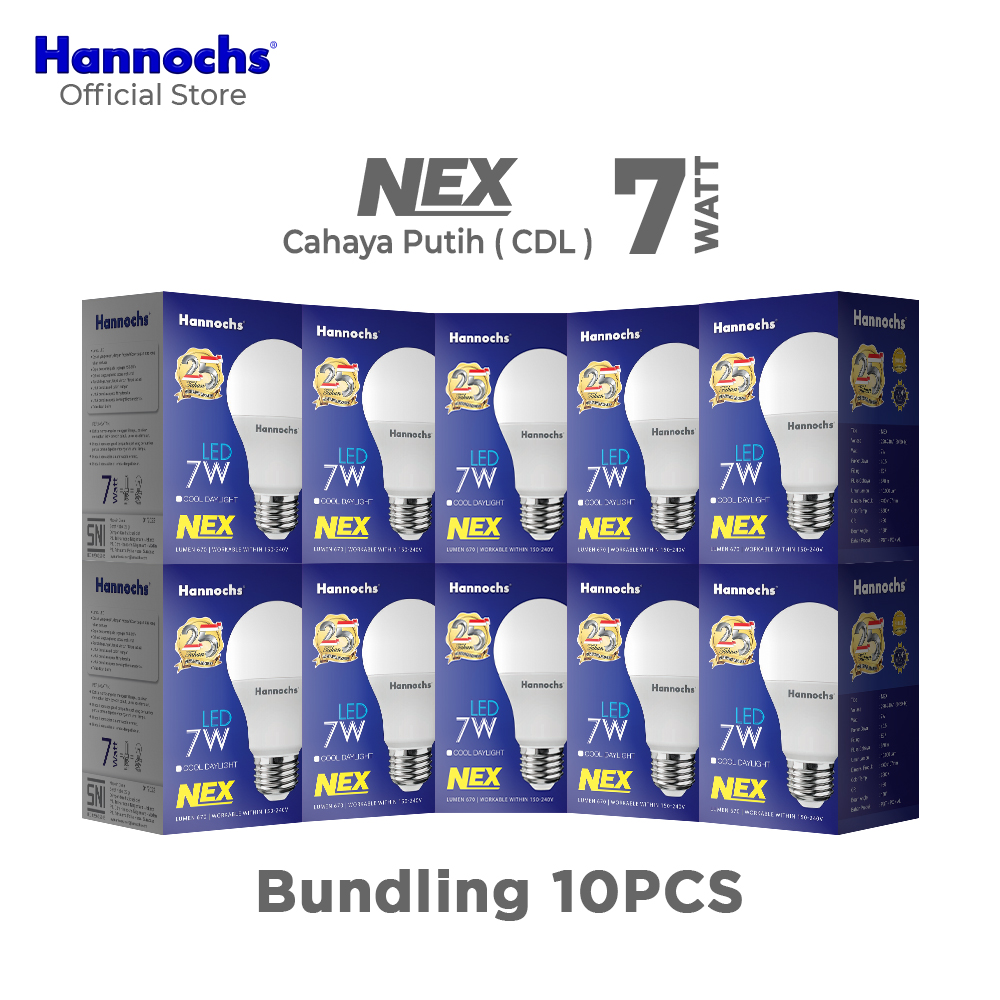 Hannochs Lampu Bohlam NEX 7W Cahaya Putih Paket isi 10 pcs Harga 144,600 rupiah*Gratis Ongkir