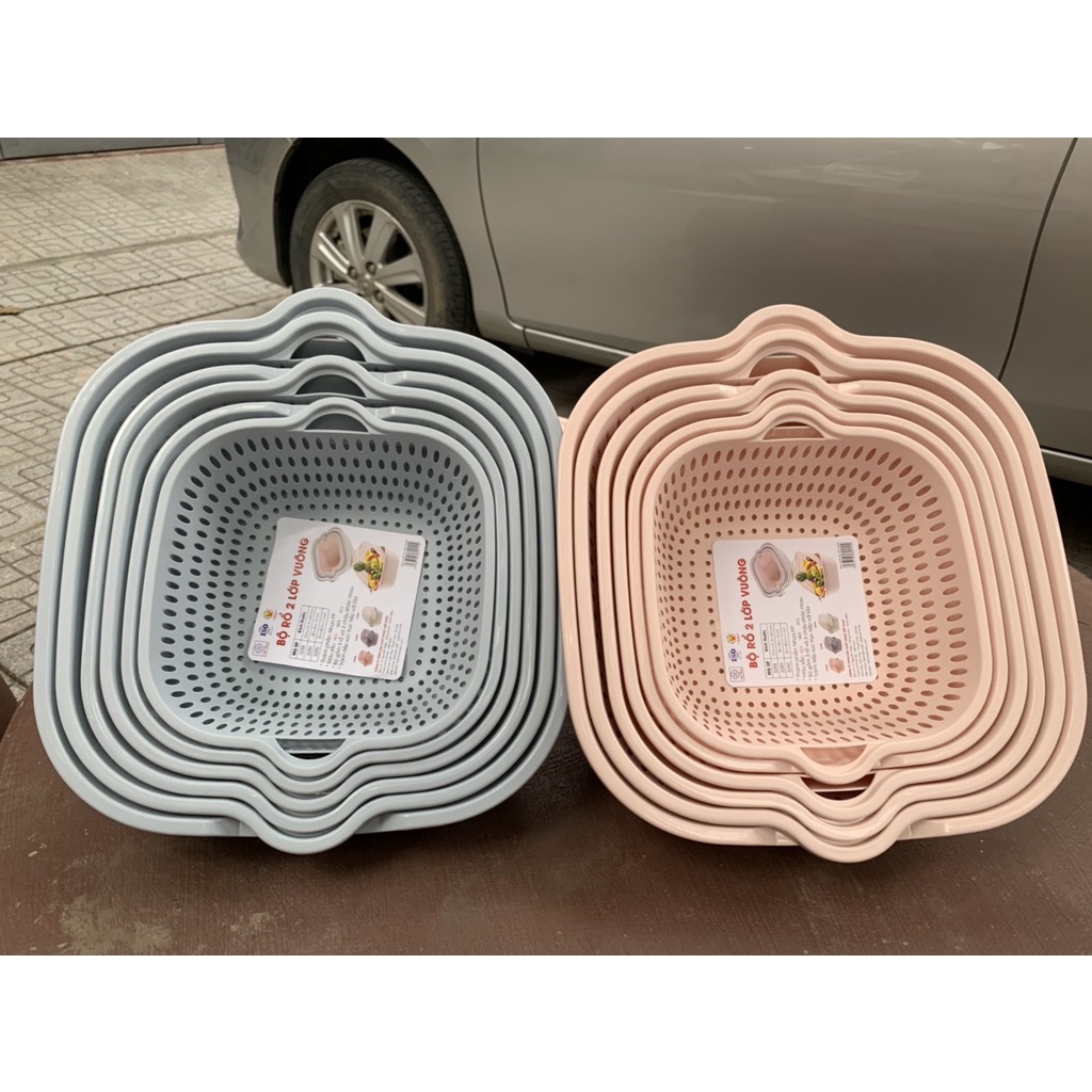 (Rẻ Vô Địch) Rổ nhựa 6 món nhà bếp tiện dụng ,Bộ rổ nhựa kèm chậu vuông cao cấp , Rổ Đựng Rau, Hoa Quả