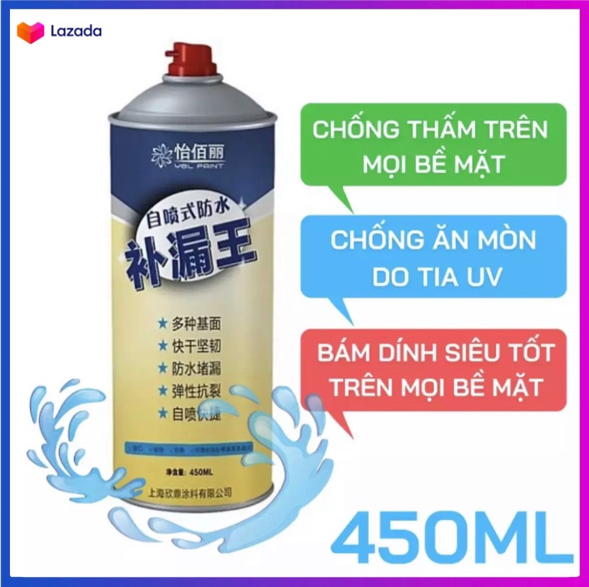 Bình xịt chống thấm đa năng - Sơn xịt chống thấm dột Waterproof Spray Polyurethane 450ml Keo Chống Thấm Mái Tôn, Khe Nứt, Chống Dột Siêu Bền