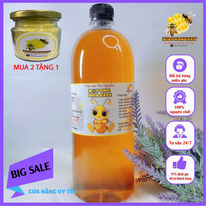 [BÁN CHẠY] 1400G Mật ong rừng hoa cà phê Đắk Lắk HIROSI HONEY nguyên chất tốt cho sức khoẻ, làm đẹp
