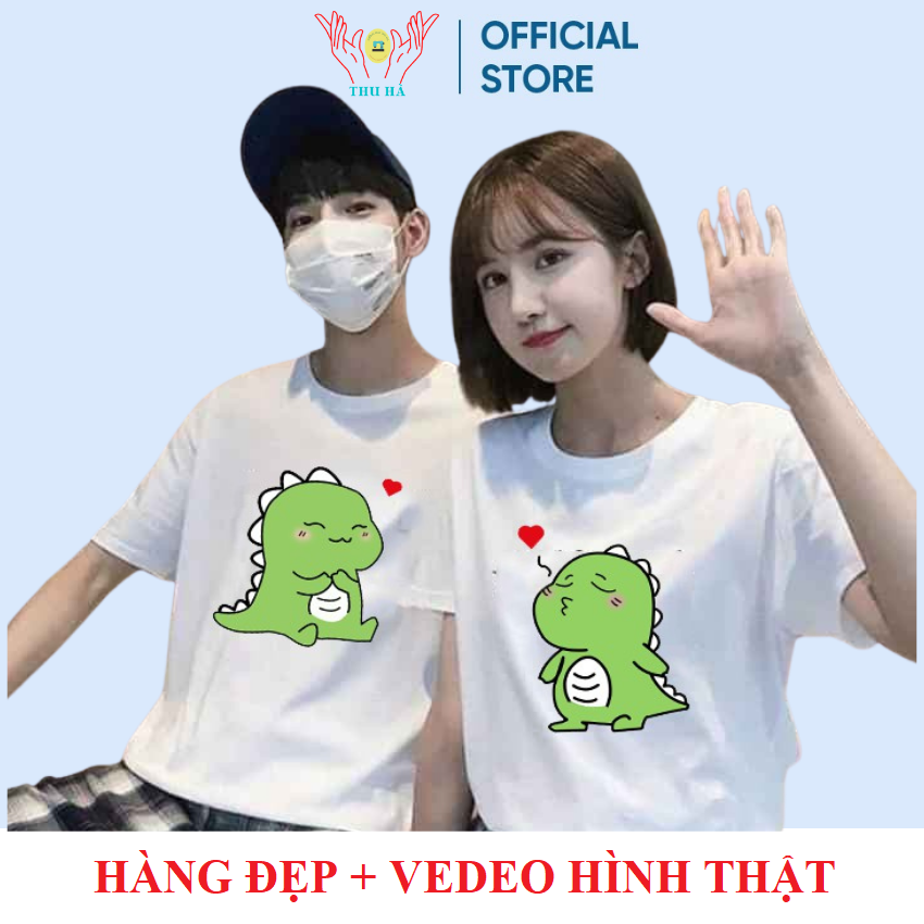 Combo 2 áo - áo thun đôi áo cặp in khủng long béo bắn tim ý nghĩa vải đẹp hình in sắc nét. { VẢI ĐẸP }. Xưởng May Thu Hà . Vải thun cotton thoáng mát dày dặn mặc đôi mặc nhóm đi chơi đi học thời trang phong cách.