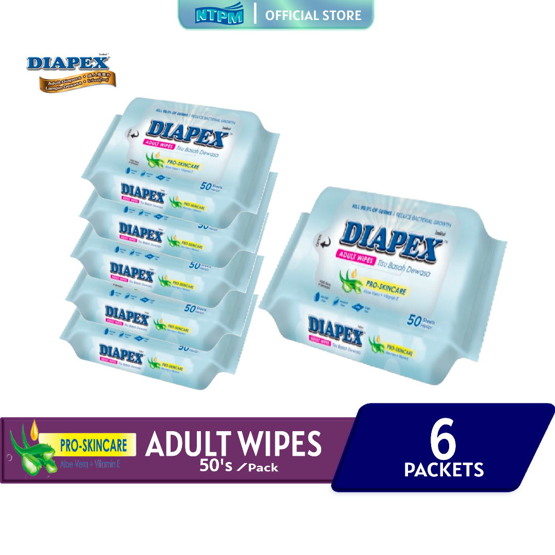 Diapex Adult Wipes ( KILL 99.9% OF GERMS ) 50's x 6 packets