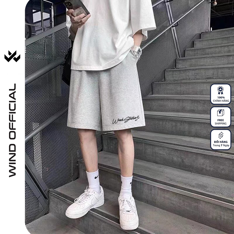 Quần short thun nam nữ WIND nam nữ ống rộng WIND SIGNATURE quần đùi lửng ngố thời trang mặc nhà