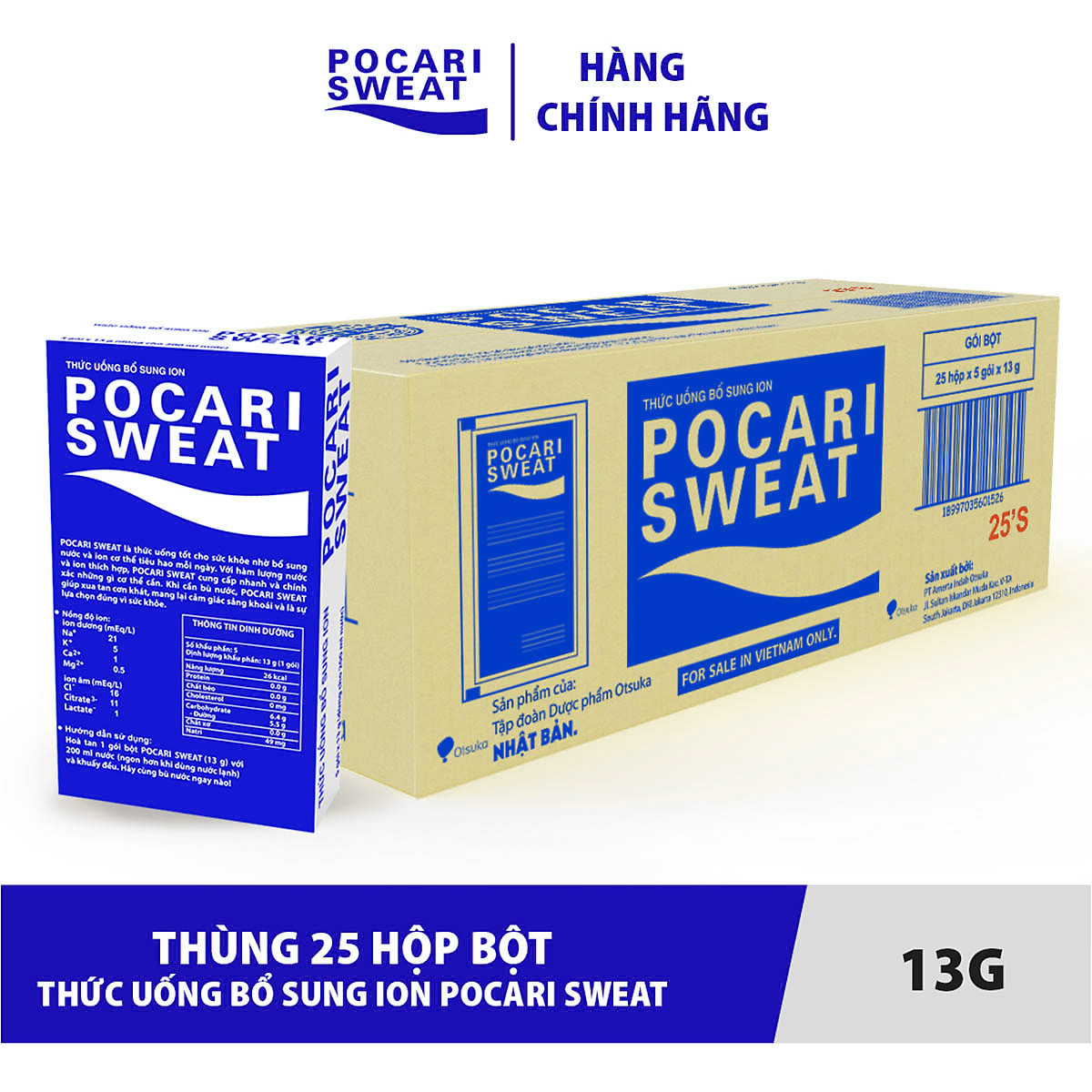 Thùng 25 hộp bột Thức Uống Bổ Sung ION Pocari Sweat Hộp 5 Gói 13gram