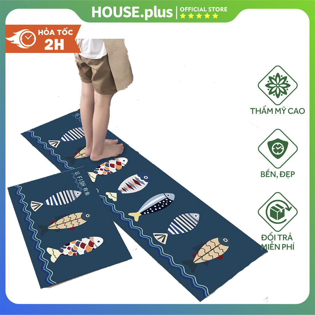 Bộ 2 Thảm 3D, Thảm bếp lau chân chống trượt thấm nước thảm chùi chân dài để bếp cao cấp