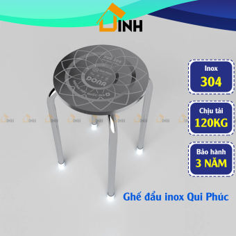 Combo 6-10 Ghế đẩu inox 304 Dona Qui Phúc BH 3 năm, Ghế ngồi inox cao 50cm