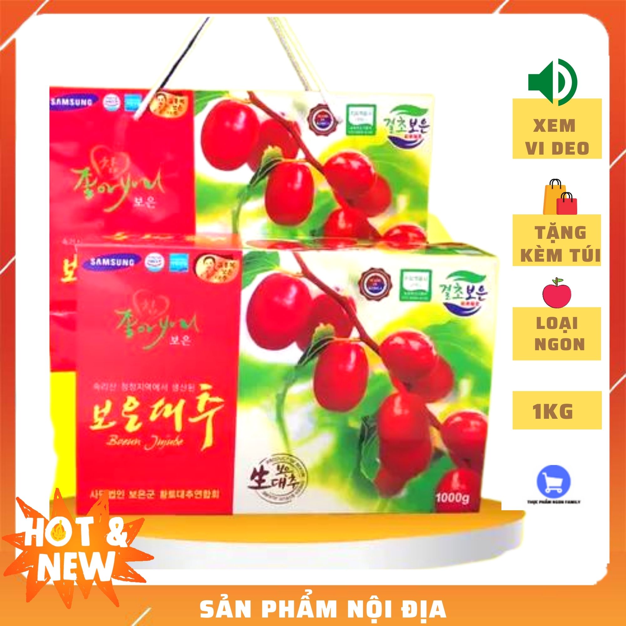 Hàng Hot LOẠI NGON Táo Đỏ Hàn Quốc Sấy Khô Samsung Boeun Jujube ĐỦ 1KG Tặng Kèm Túi Đựng