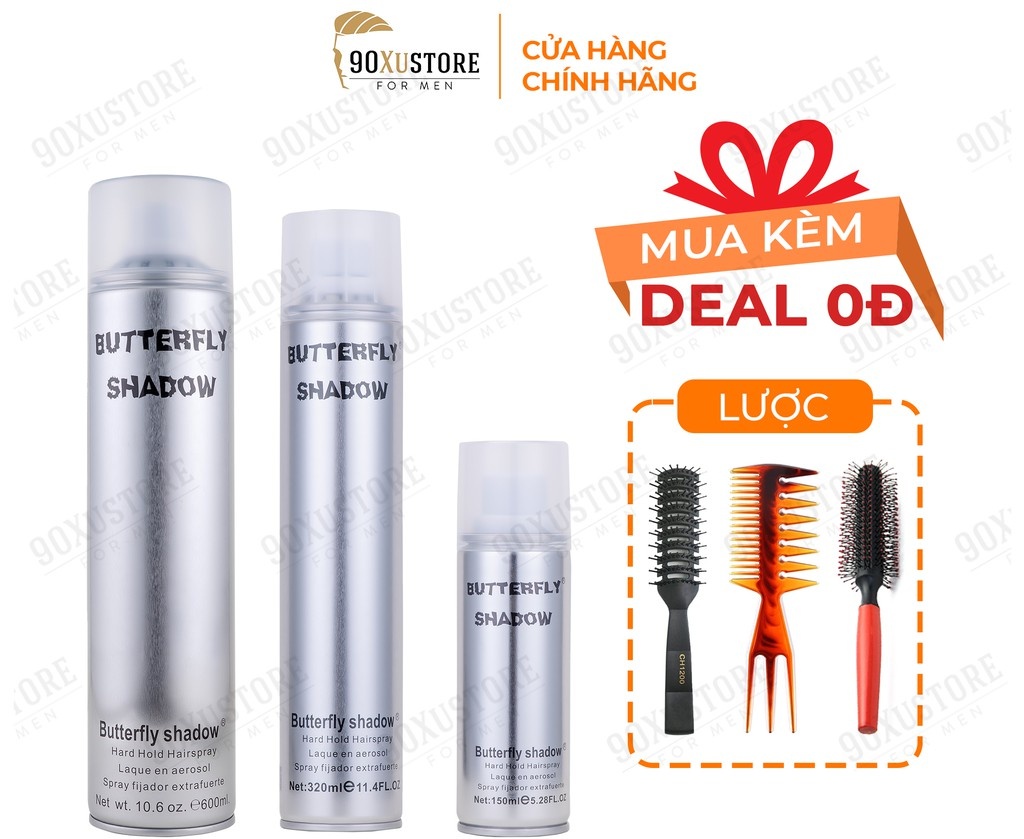 Gôm xịt tóc nam nữ Butterfly Shadow chính hãng , keo xịt tóc , xịt phồng tóc