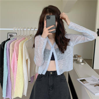 Áo khoác len cadigan mỏng 1 cúc dáng ngắn Áo len mỏng tay dài