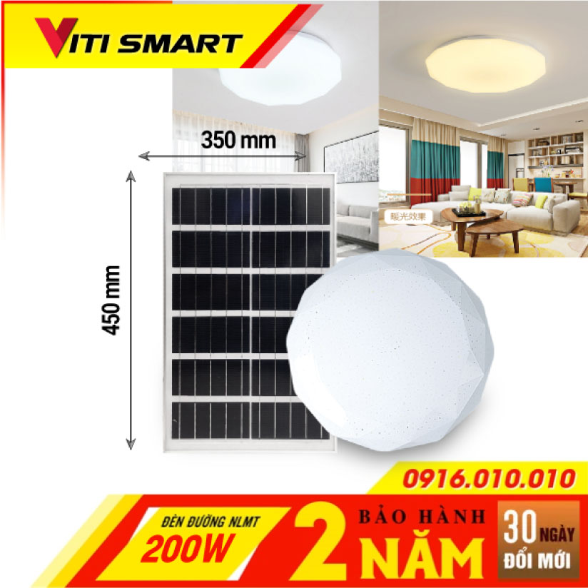 Đèn tết năng lượng mặt trời ốp trần trong nhà công suất 200w, 3 chế độ sáng . Đèn tết trong nhà, giá dùng thử ưu đãi. Den nang luong mat troi VITI SMART
