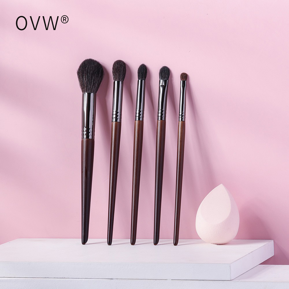 OVW 5 PCS Hightlight Makeup Brush Set Mdeium Shadow Brush Horse Goat Hair Smudge Detail Contour Brush Face Set
