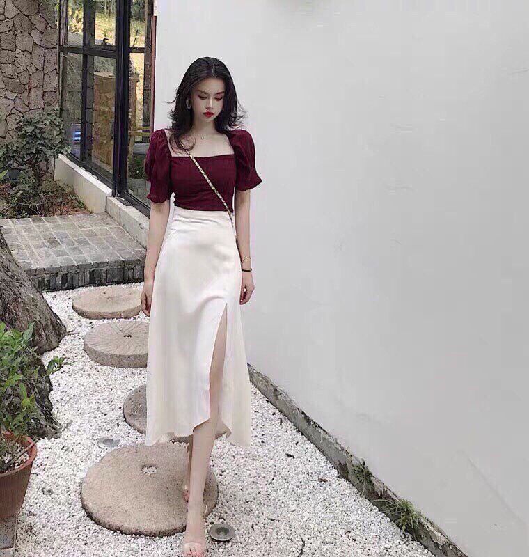 [Hàng Hot] Sét Đồ Bộ Nữ Áo Tay Phồng Cổ Vuông & Chân Váy Khóa Kéo ( Có Lót Trong ) Thời Trang Kiểu Cách Đi Chơi, Đi Dự Tiệc D.ONE FASHION, Mẫu Free Size (40-55Kg) Mặc Vừa