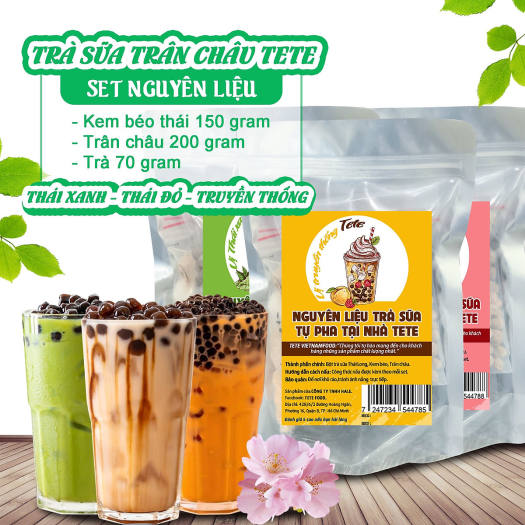 Set nguyên liệu pha trà sữa trân châu (25-30 Ly) - TETE - Vị Phúc Long, Thái Xanh, Thái Đỏ