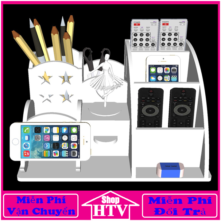 Hộp bút đa năng cao cấp bằng gỗ màu trắng tinh