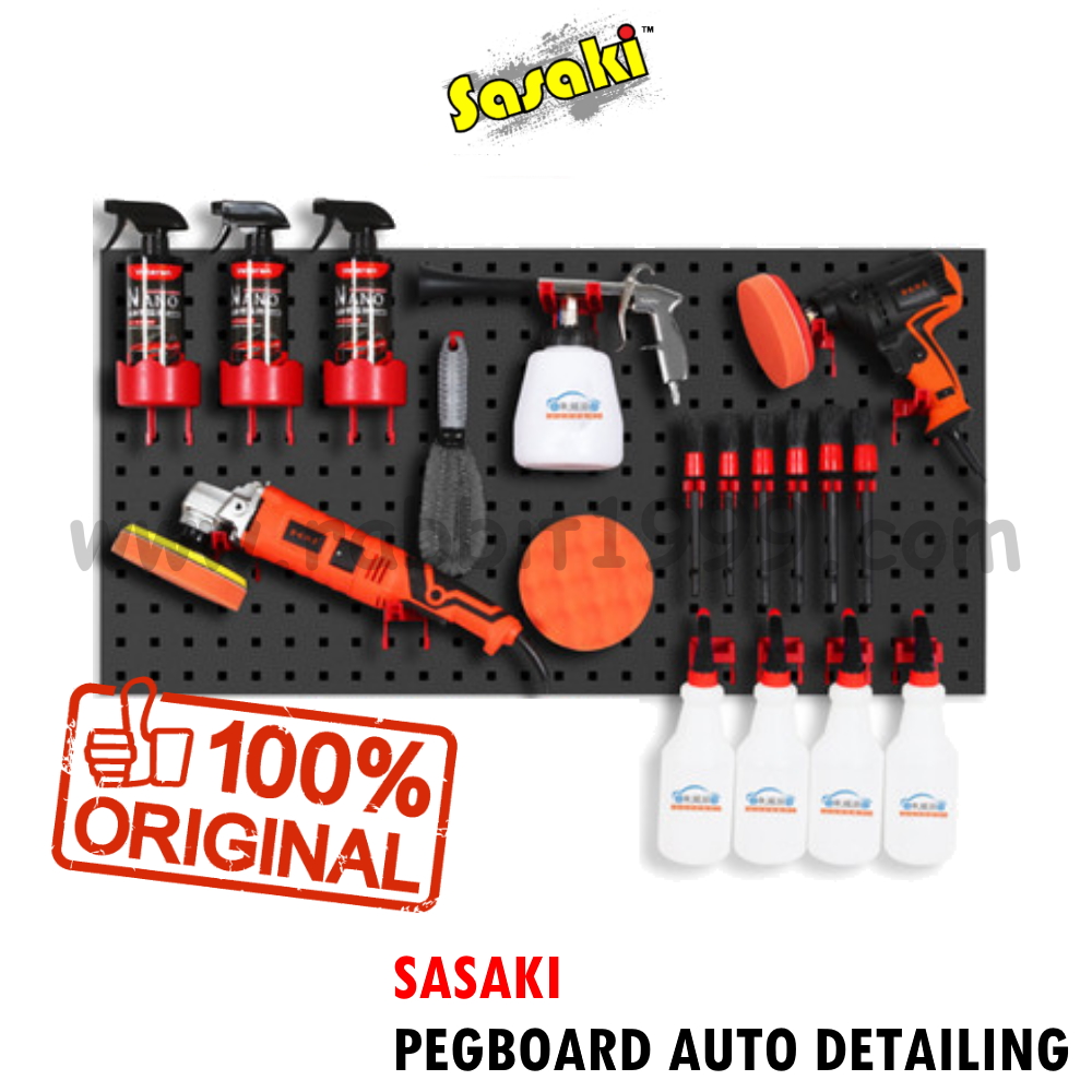SASAKI PEGBOARD AUTO DETAILING- 45cm x 90cm - Wall Mounted Pegboard Auto Detailing Equipment Tools Board Inc 21x Hooks