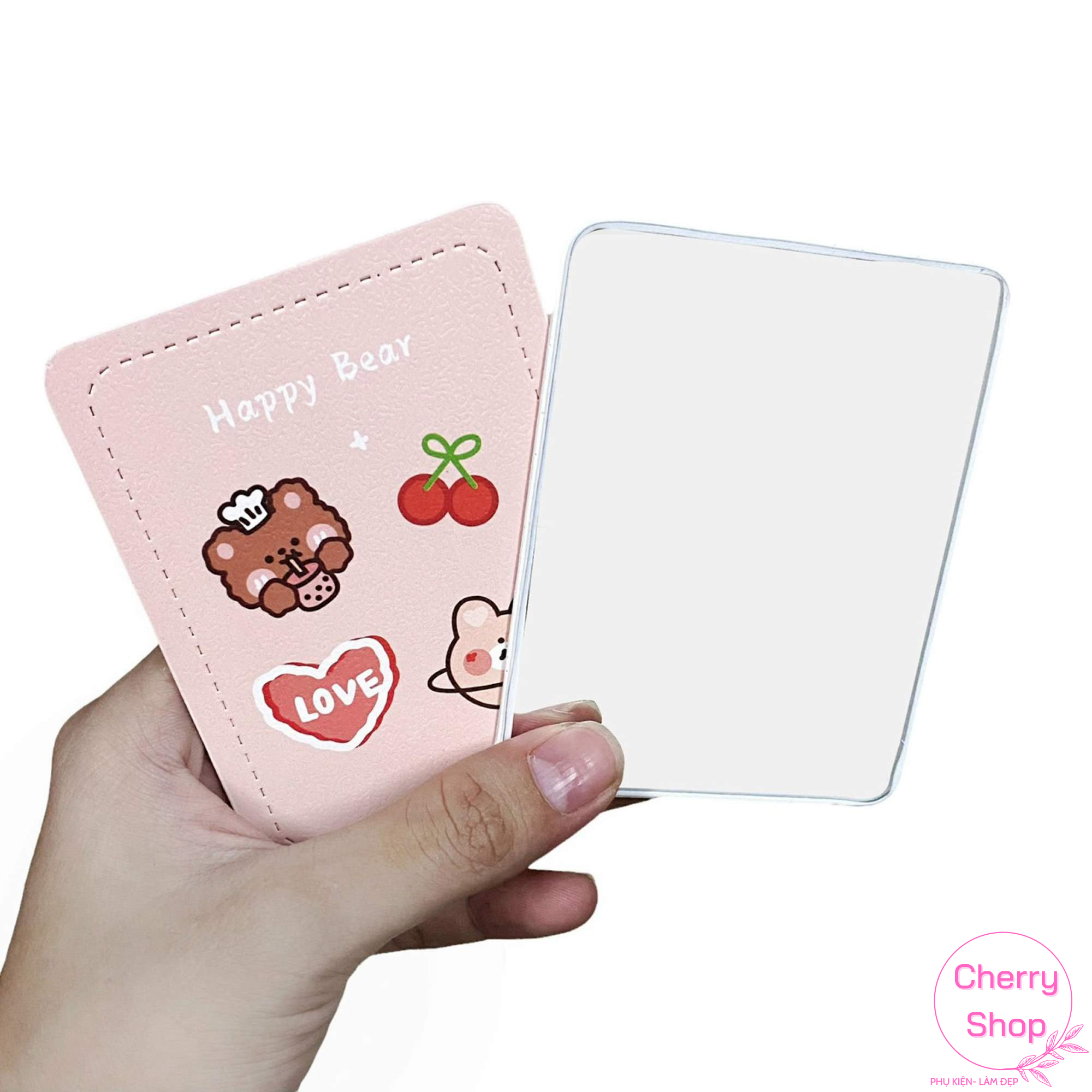 [HCM][TẶNG THUN CỘT TÓC] Gương Trang Điểm Mặt Da Mini Cầm Tay Siêu Dễ Thương